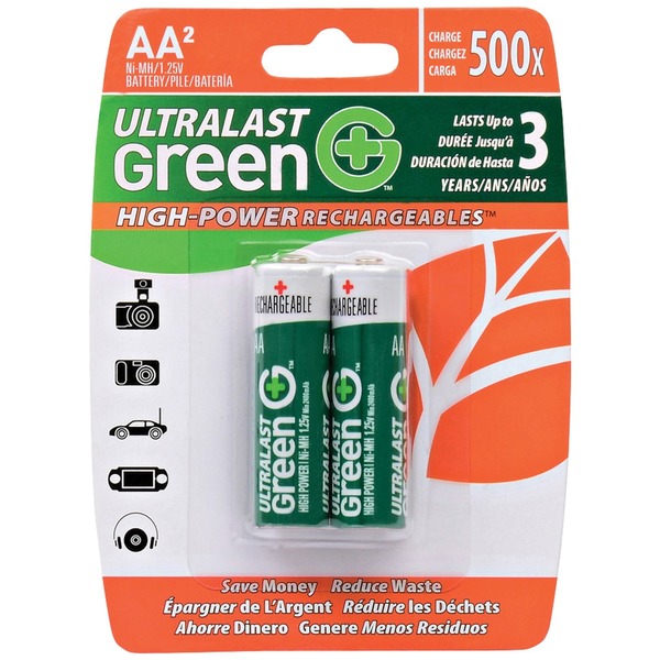 Ultralast Green High-Power Rechargeables AA Batteries, Pack/2 ULGHP2AA